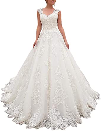 Amazon.com: Lilyla Cap Sleeves Wedding Dresses Sweetheart Neckline .