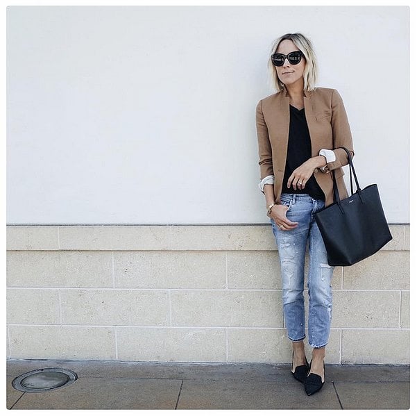 Boyfriend Jeans, a Tan Blazer and Black Flats | Outfit Ideas From .
