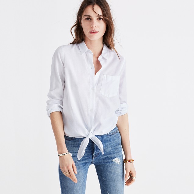Tie front shirt jeans outfit