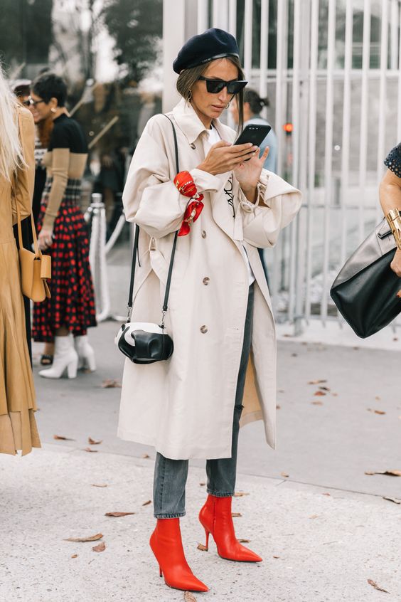 Long oversized trench coat red
