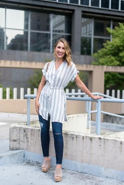 Change Your Tunic Button-Up Blouse || shoprollick.com || grey .