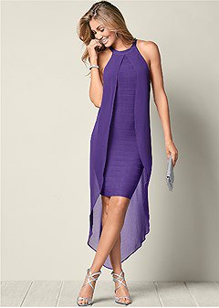two-layer purple maxi shift chiffon dress