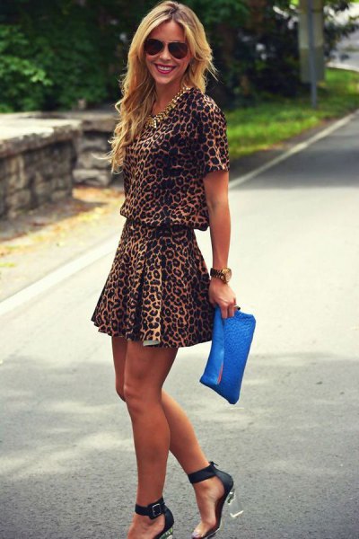 two-piece mini skater dress with leopard print