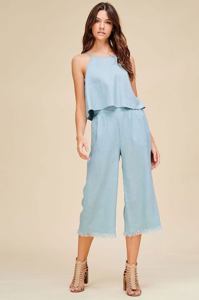 two-piece outfit set trousers with linen top