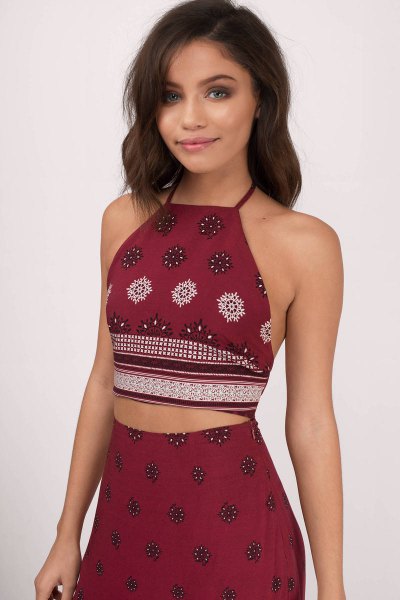 two-piece red tribal halter dress