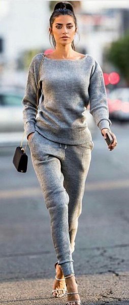 two-piece set with a gray sweater to match the sweatpants