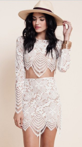 two-piece white lace dress