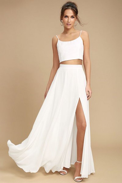 two-piece white maxi dress