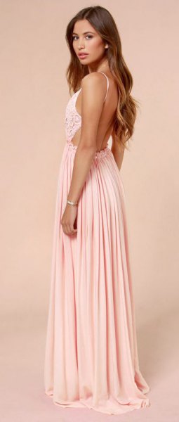 two-tone backless floor-length pleated dress