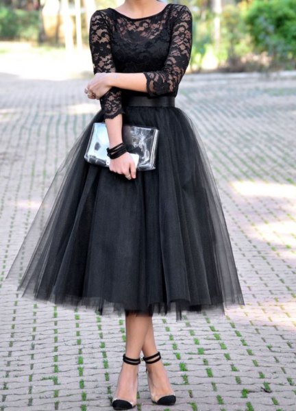 two-tone black tulle dress with semi-transparent lace