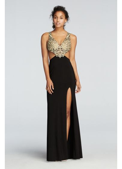 Two tinted sequins and chiffon sides cut out maxi fit and flare dress