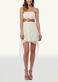 two toned white belt high low dress