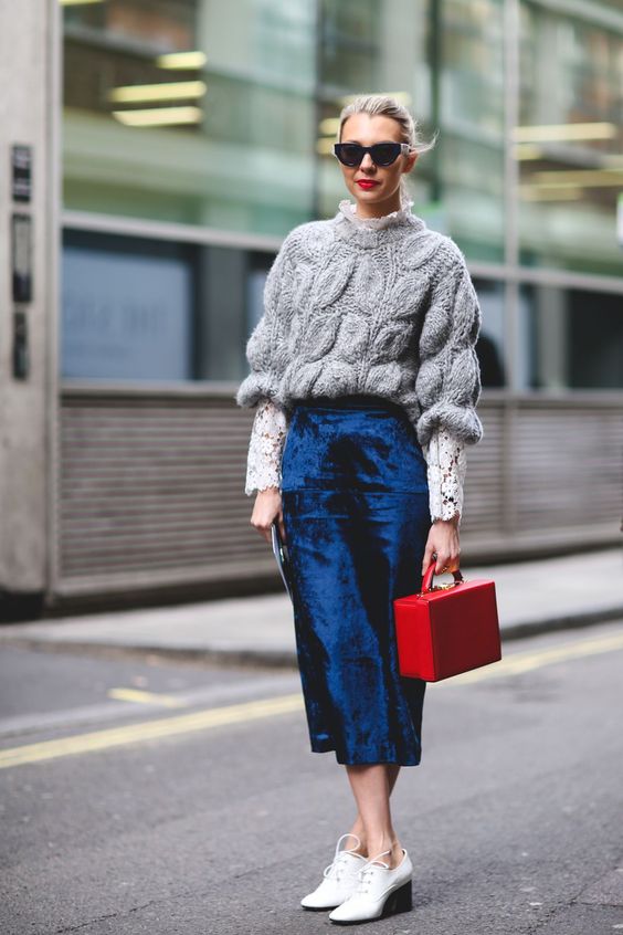 Velvet skirt royal blue
