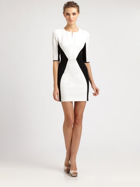 white and black bodycon mini dress with half sleeves