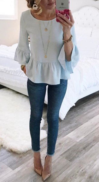 white blouse with ruffles and bell sleeves