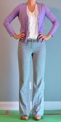 white blouse and gray linen pants with wide legs