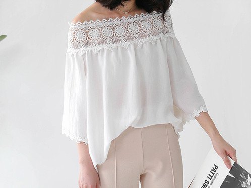white blouse with boat neckline and light pink pants