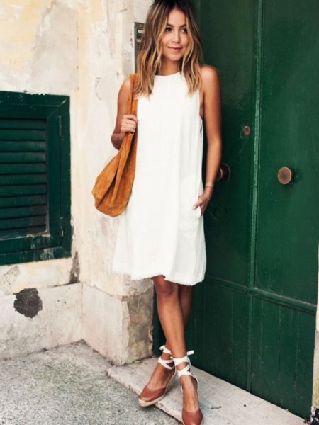 white airy dress strappy sandals