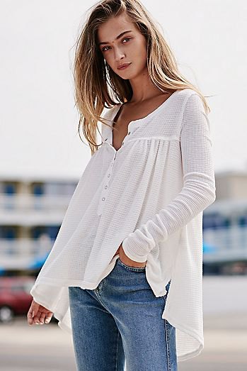 white airy henley shirt jeans