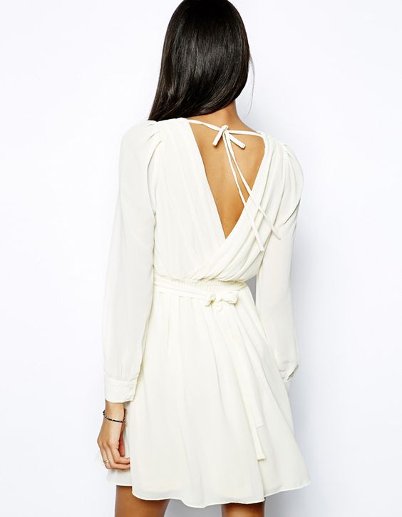 white chiffon dress with an open back