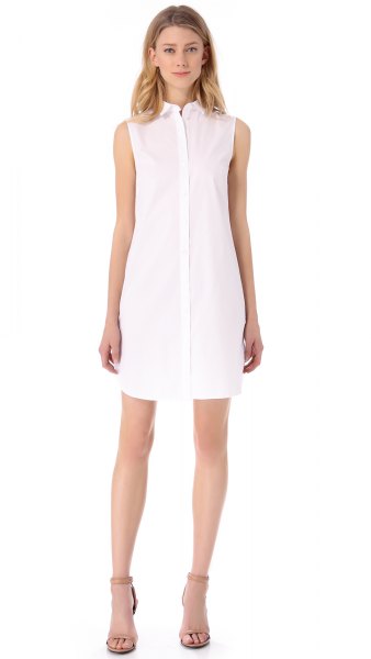 sleeveless shirt dress made of white chiffon, light pink, open toe heels