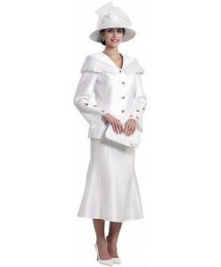white church skirt suit with hat and handbag