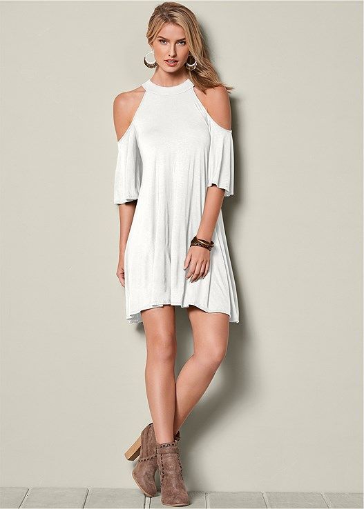 White Cold Shoulder Dress Outfit Ideas - kadininmodasi.org in 2020 .