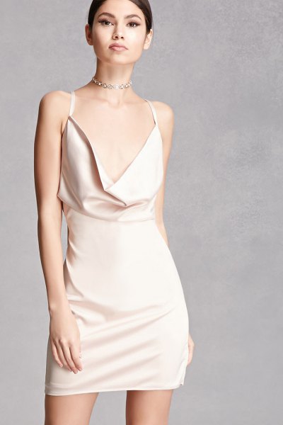 Bodyconcon dress made of white satin with a cowl neckline