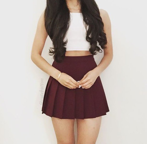 white crop top with pleated mini skirt