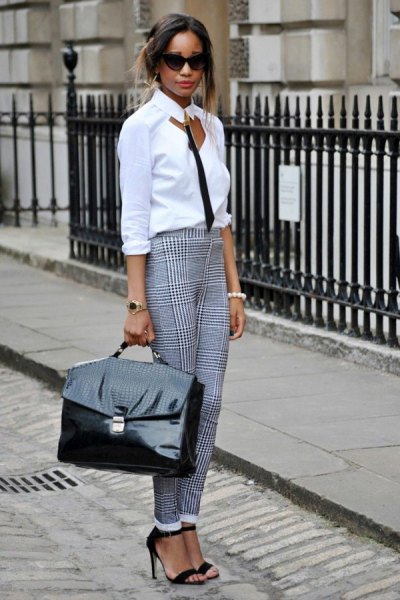 white shirt with slim fit and checked trousers with cuff