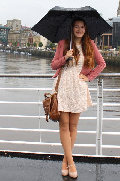 white cut and flared mini dress with blushing pink cardigan