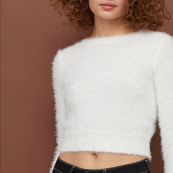 H&M Sweaters | Unworn Hm White Fluffy Offshoulder Sweatshirt .