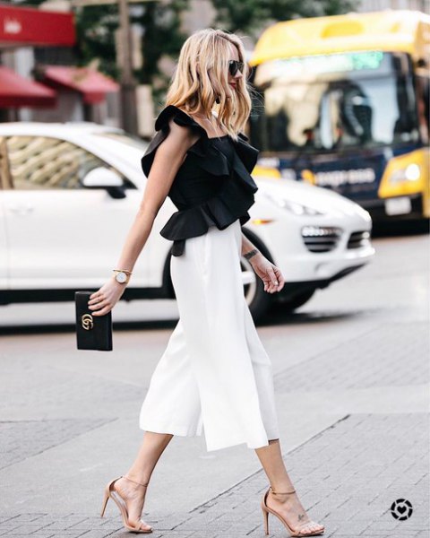 high-waisted white culottes