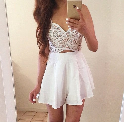 white lace bralette mini skirt with high waist