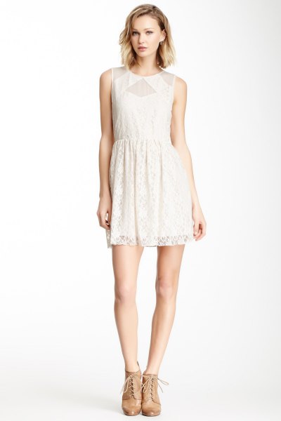 white lace dress mesh details around the collar