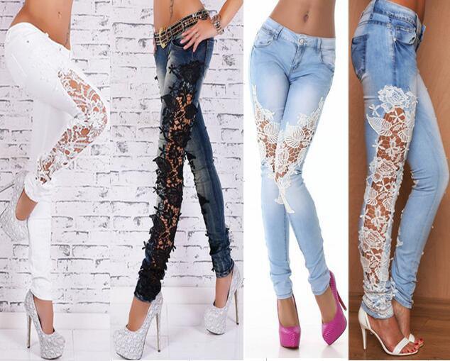 white lace jeans with silver high heels with sequins
