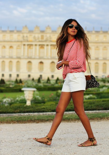 white linen shorts sandals with leopard print