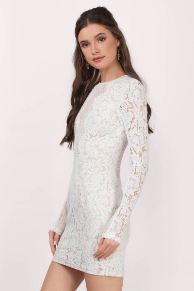 white long-sleeved lace mini dress