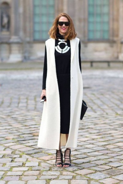white maxi vest black midi dress