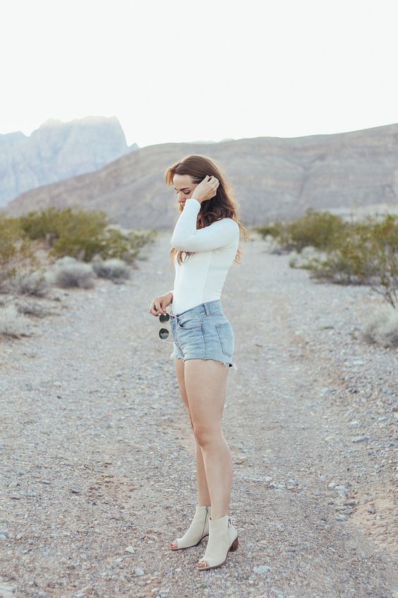 white denim shorts with open toes