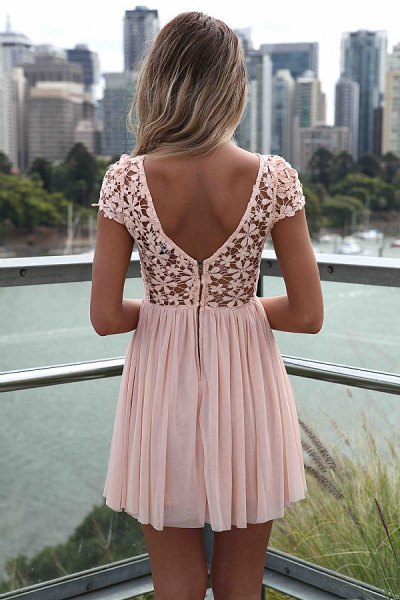white pleated mini dress lace with floral pattern