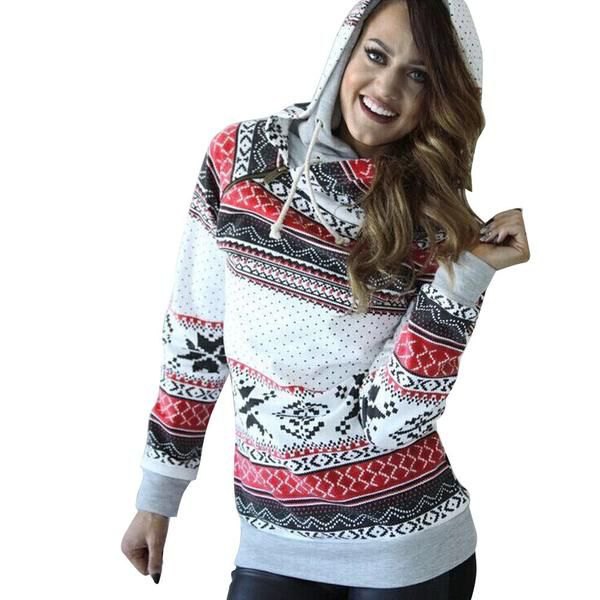 white red and black tribal printed hoodie and dark jeans