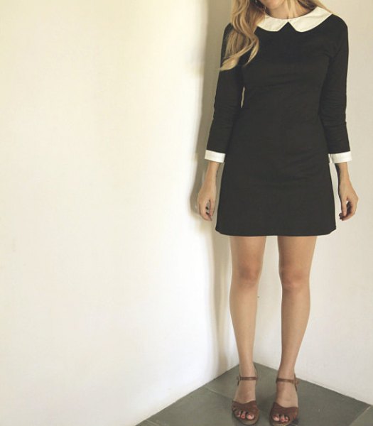 white rounded black mini dress with collar