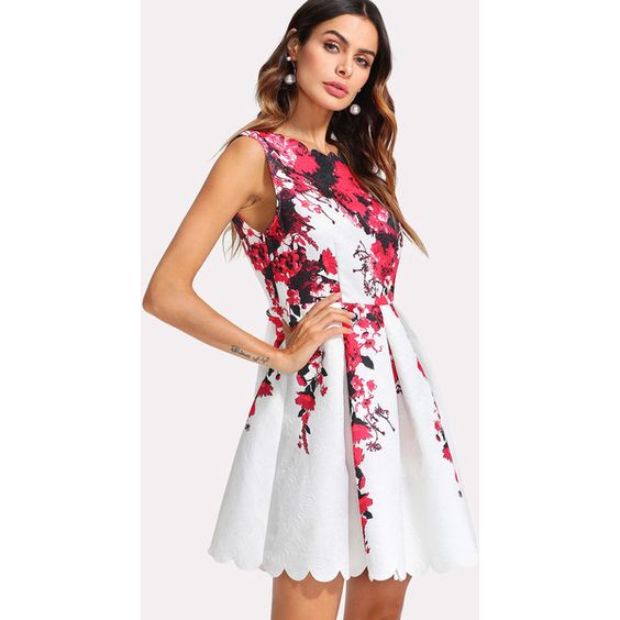 white floral scalloped dress print