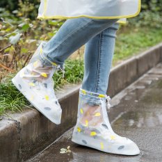 white, semi-transparent rubber boots made of snow and rain with jeans and a T-shirt