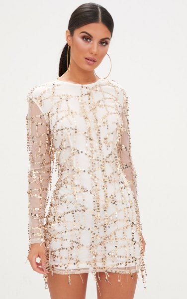white shift dress with sequin embroidery