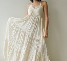 white spaghetti straps fit and flared maxi pleated dress