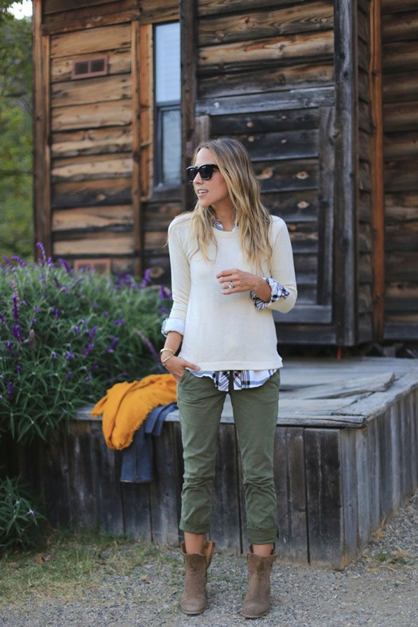white Sweter cargo pants outfit