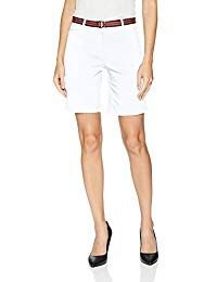 white tank top with knee-length chino shorts with belt