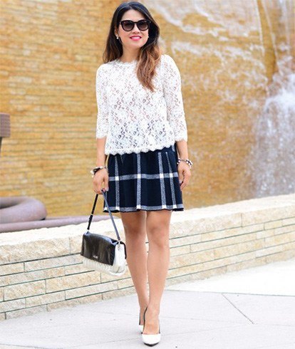 white lace top with three-quarter sleeves